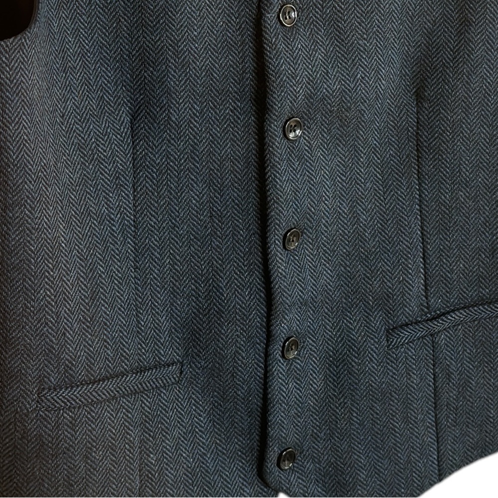 Paul Jones Wool Blend Navy Tweed Herringbone Waistcoat Vest Mens Medium Classic - Picture 5 of 13